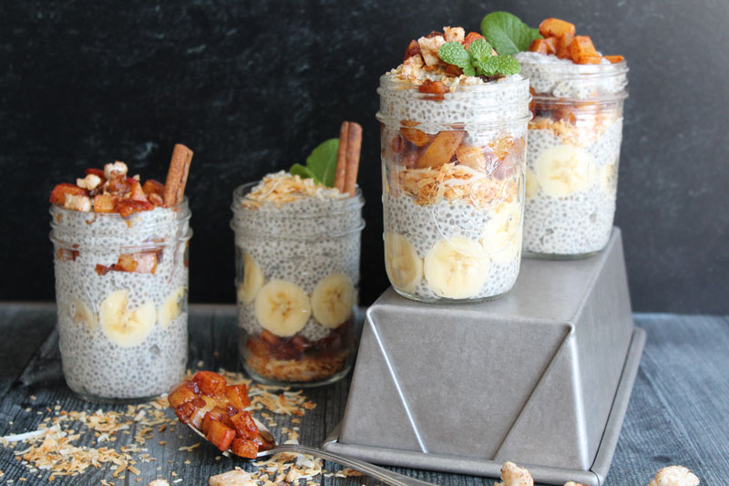 Four Chia Cereals with a spoonful of peach compote