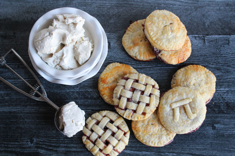 Mini Hand Pies and a bowl of ice cream with an ice cream scoop